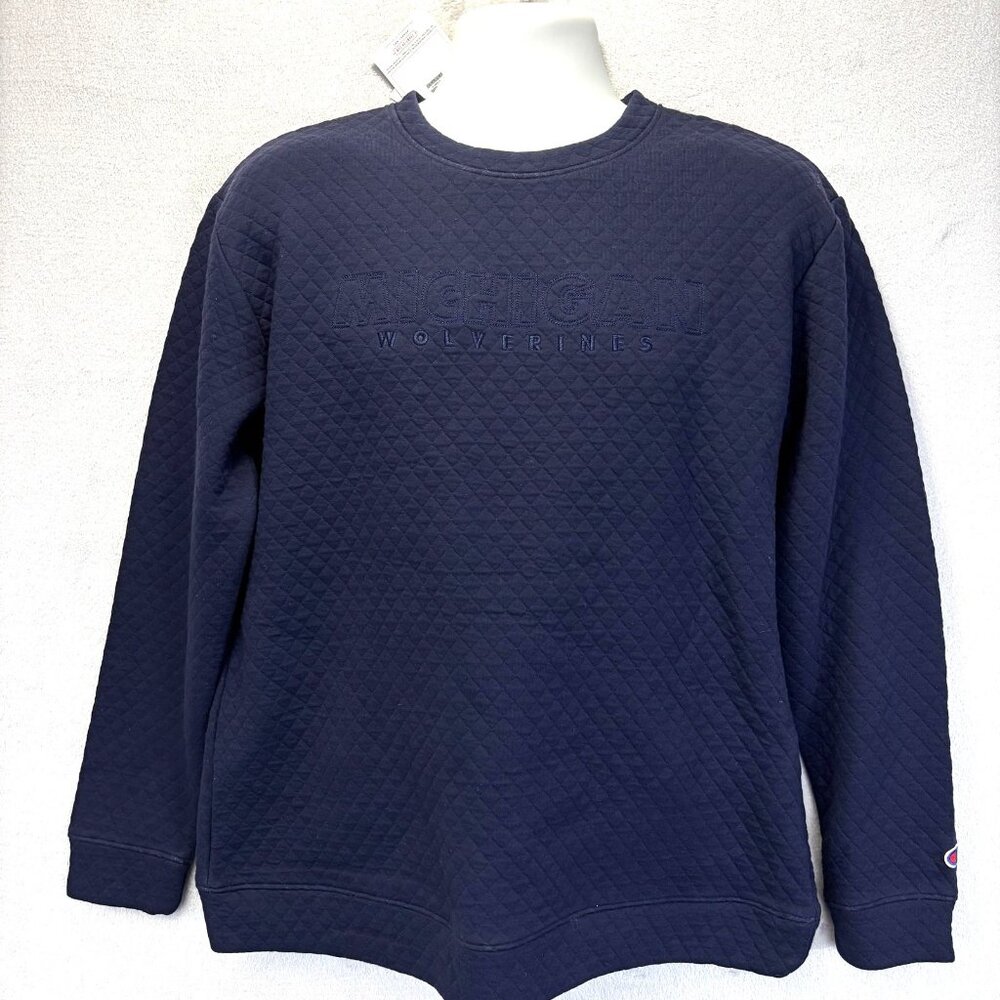 NWT Michigan Wolverines Champion Quilted Sweatshirt Mens Small S Navyโ Blue NCAA